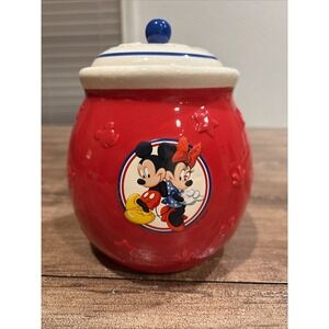Vintage Hallmark Disney Mickey & Minnie Mouse Ceramic Treat Cookie Jar 7" Lid
